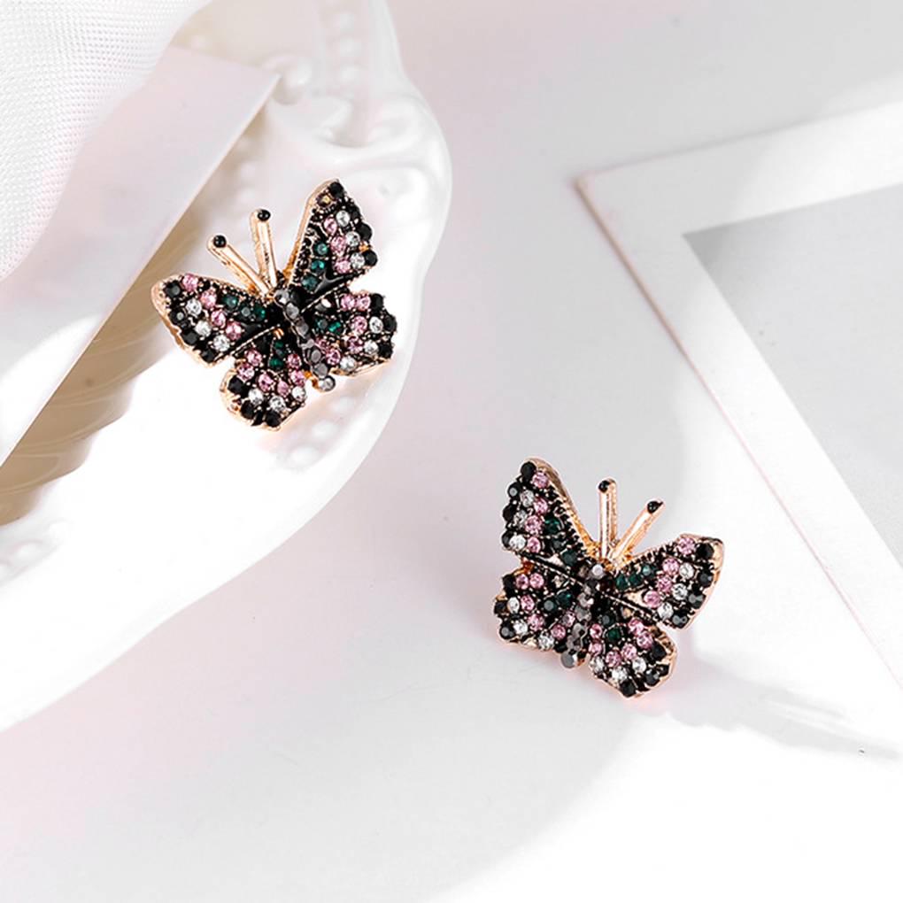 1 Pair Ethnic Women Rhinestones Butterfly Earrings Girl Crystal Ear Rings Evenning Party Prom Beach Ear Studs Fashion Accessory