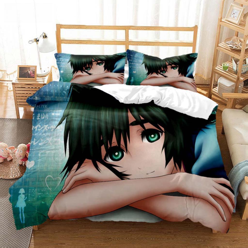 Steins;Gate Bedding Set Single Twin Full Queen King Size Bed Set Adult Kid Bedroom Duvet Cover Sets 3D Print Anime Bed Sheet Set