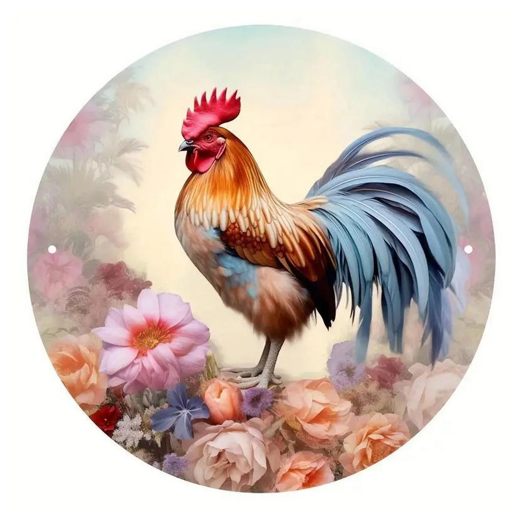 High Definition Metal Tin Sign Set Colorful Rooster Themed Round Wall Art Decor for Farmhouse Kitchen and Country Style Home Dec