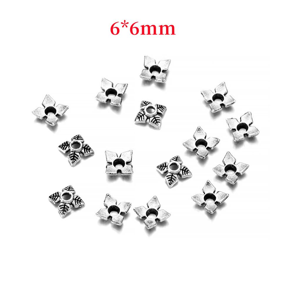 

50pcs/Lot 6mm 4 Petals Leaves Antique Flower Loose Sparer Apart End Bead Caps For DIY Jewelry Making Findings Earrings 6mm античный серебряного