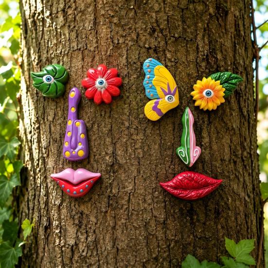 yangyizhi Colorful Tree Trunk Face Decor, Outdoor Faces, Trees Yard Art Statues, Garden Cute Funny Creative Decoration for Patio