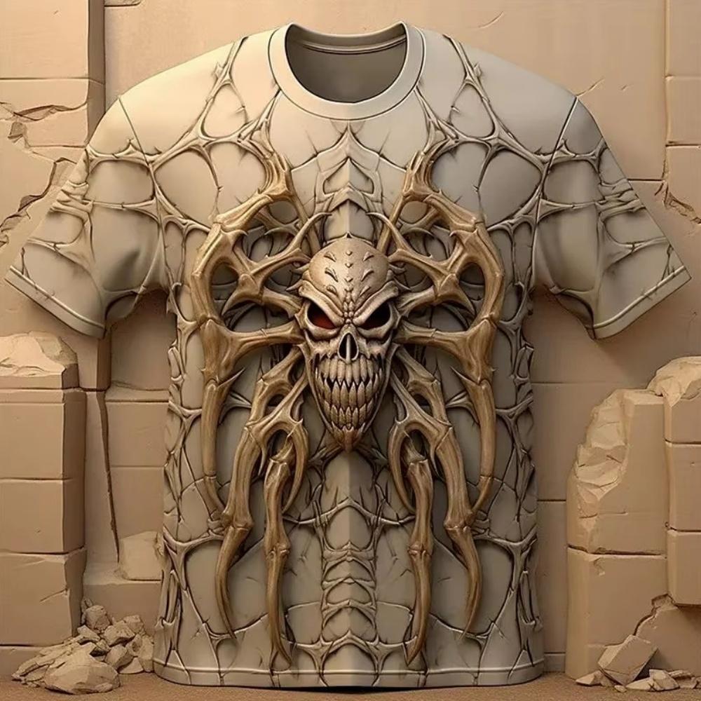 2026 Summer New Men T-Shirt Harajuku Spider Skull 3D Printed T-Shirt Men's Clothing Fashion Punk Tees Casual Street Wear T-Shirt