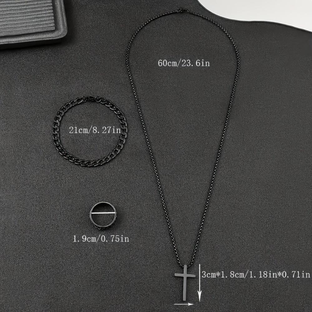 3-piece men's multi-functional jewelry set, cross pendant necklace + bracelet + ring set.
