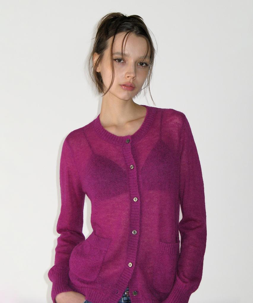 SUNBURNPROJECT Mohair Sheer Cardigan, Magenta