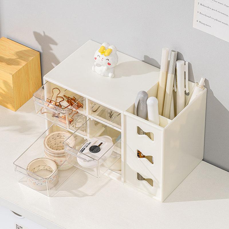 Desktop Storage Box Locker Multifunctional Pen Holder and Stationery Storage Box Six-grid Dustproof Drawer Storage Box