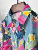 Clearance Women's French Art Print Silk-Cotton Button-Down Long Sleeve Shirt - Medium