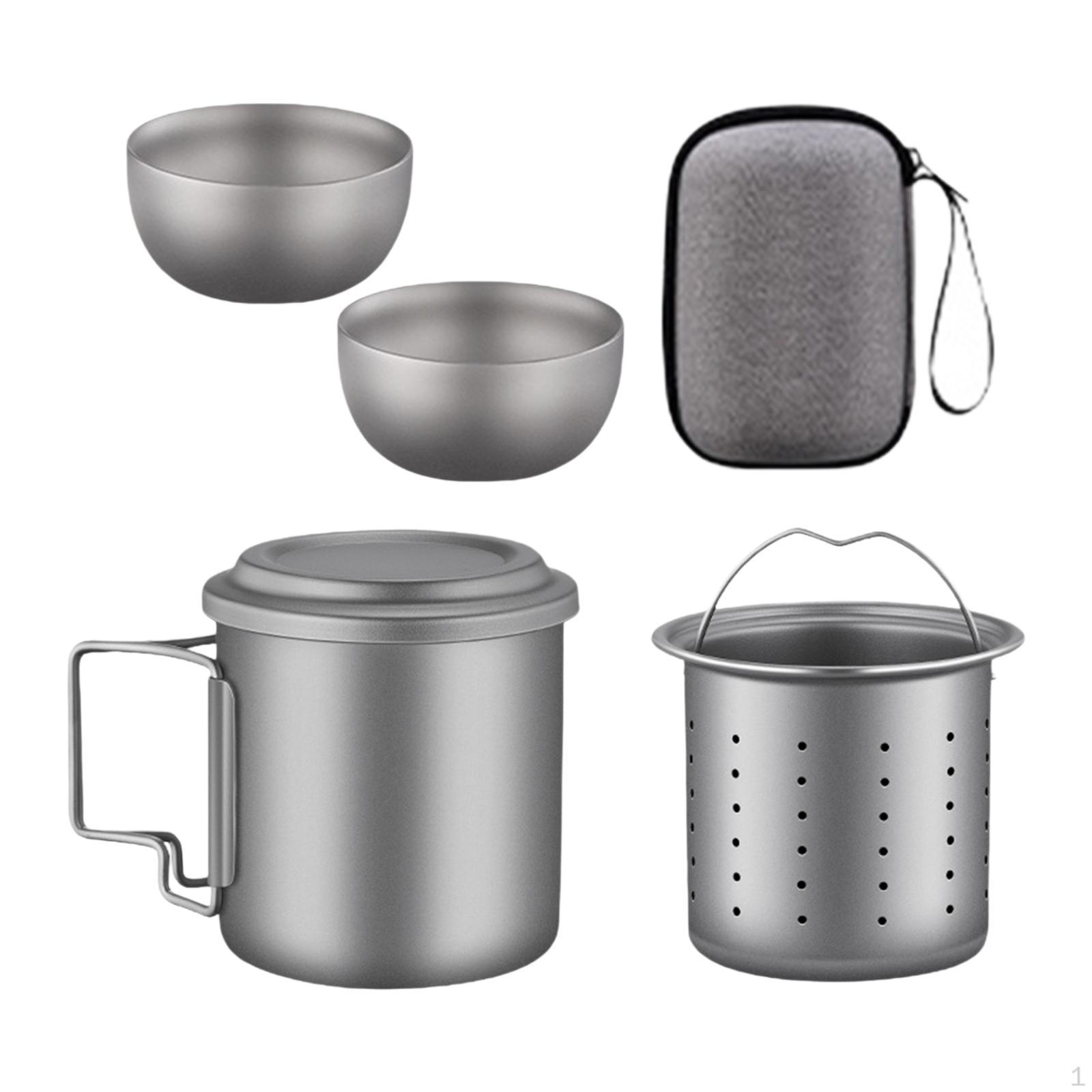 

Титановая чашка для кемпинга, чайник, прочный компактный набор посуды для домашнего офиса, походов 5PCS