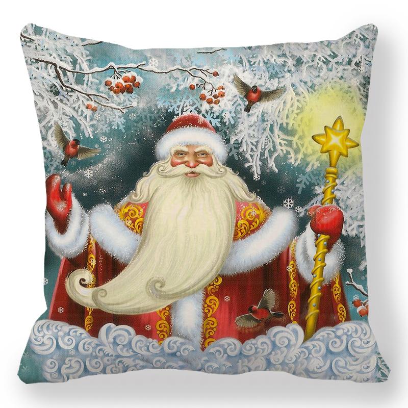 Šťastný Nový Rok 2023 Vánoční ozdoba Santa Elk Sofa Dekorativní povlak na polštář 45x45cm
