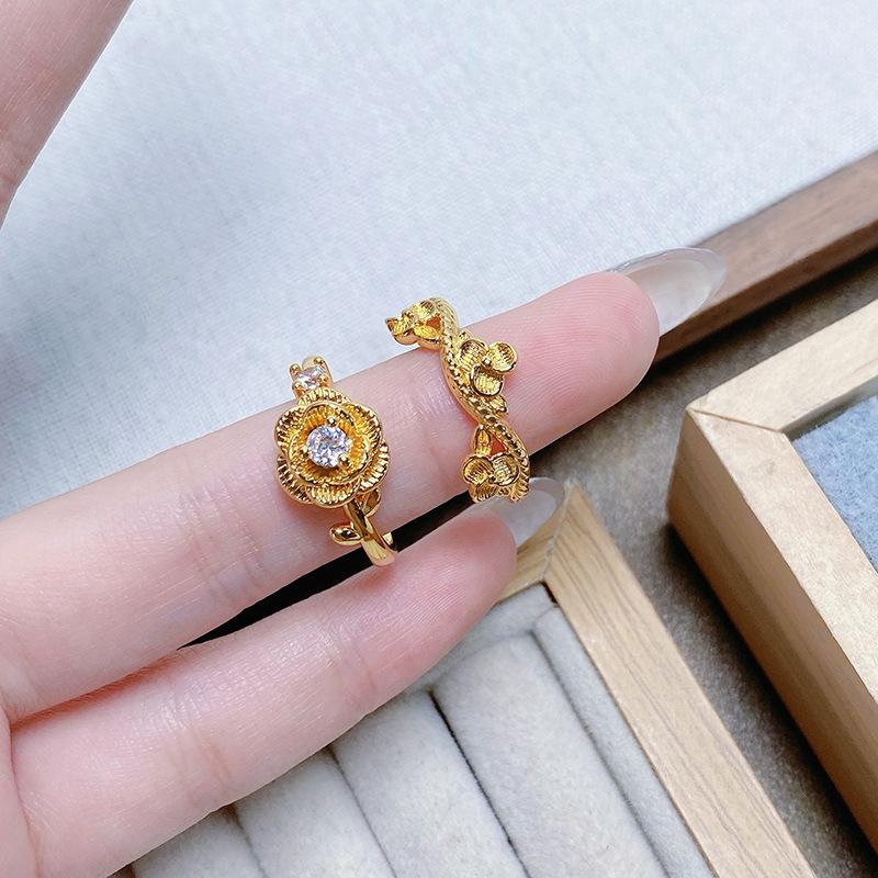 Medieval Vintage Brushed Qixi Festival Rose Opening Ring Women'S Light Luxury High Sense Niche Index Finger Ring