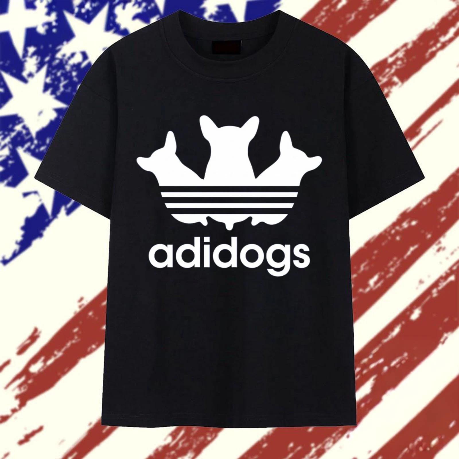 Adidogs Funny Dog Lover T-Shirt Parody Graphic Tee Corgi Gift Unisex Black S-5XL XL