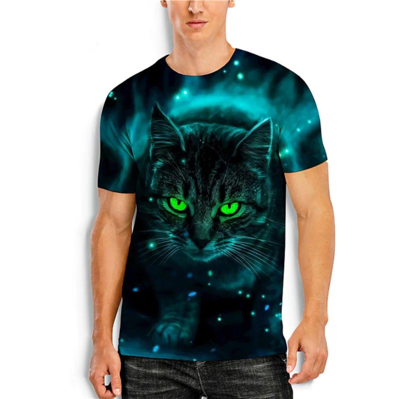 Roztomilé tričko s kočkou Animal Oversized Funny Cat Tops Tričko s límečkem Pánské 3D potištěné pánské tričko s kočkou Crew Krk s krátkým rukávem