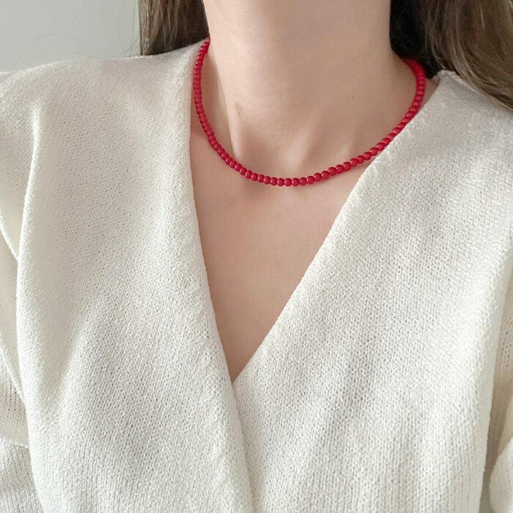 Berryoung / 925 Silver Red Porcelain Gemstone Necklace