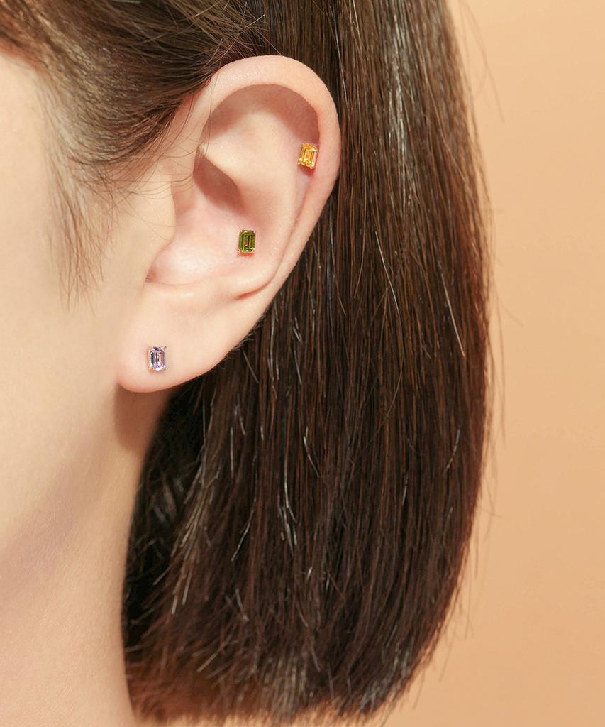 Minimalpiercing 14K Emerald-Cut Color Cubic Piercing Earrings