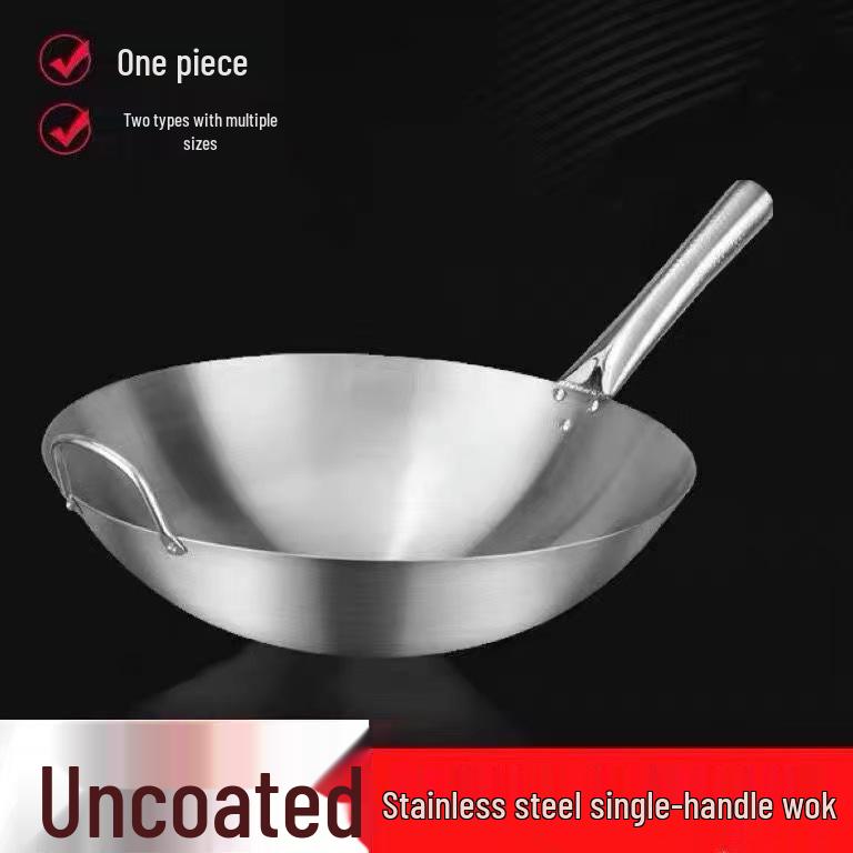 Pogrubiony Wok ze Stali Nierdzewnej Odporny na Rdzę, Niepowlekany, Komercyjny, Okrągłe Dno