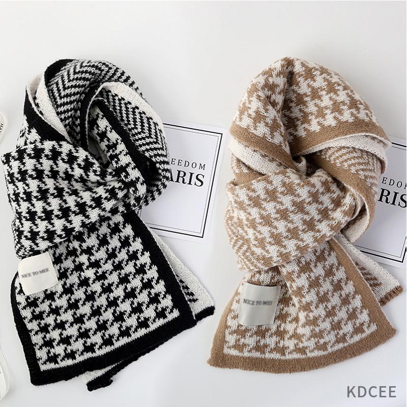 Korean Style Houndstooth Knitted Scarf for Women - Warm, Versatile High-End Winter Fashion Shawl