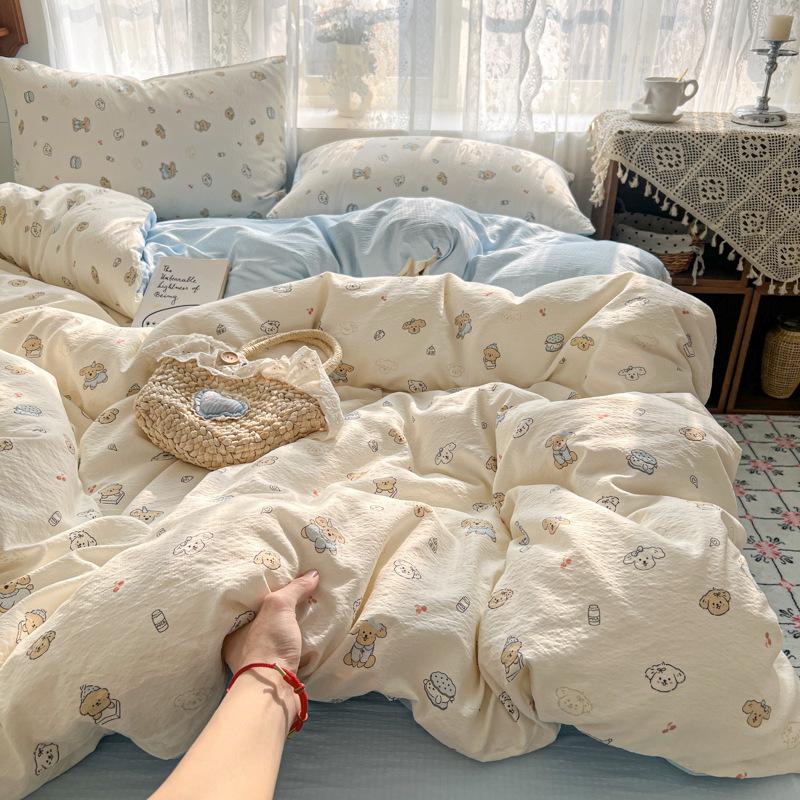 New Double Yarn Four-piece Printing Design Ins Style Student Dormitory Bed Sheet Mattress Quilt Cover Machine Washable