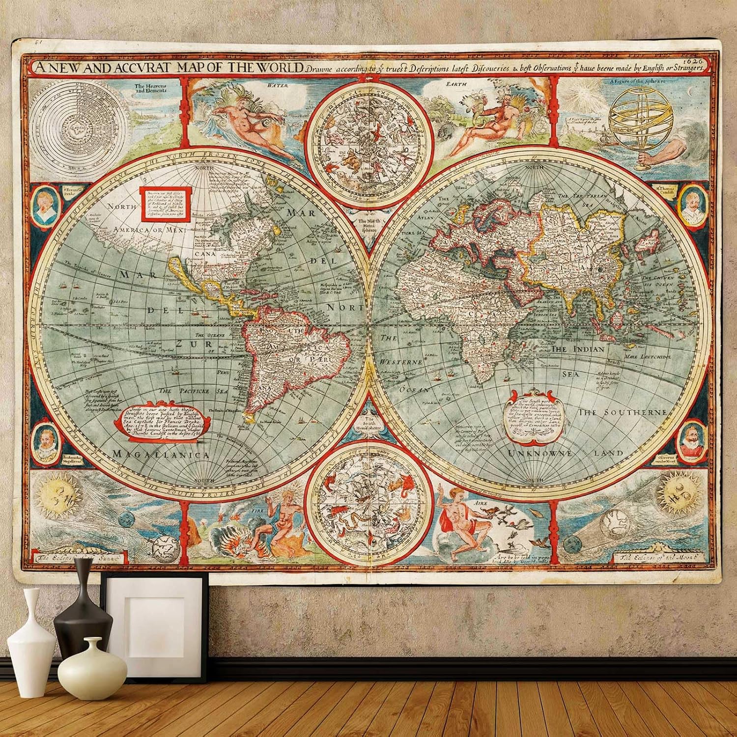 Tapestry old world map new wall 75x100