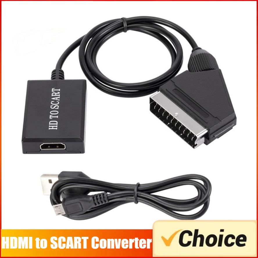 1080P HDMI-compatible To SCART Video Audio Upscale Converter Adapter for HD TV DVD for Sky Box STB Plug and Play DC Cable