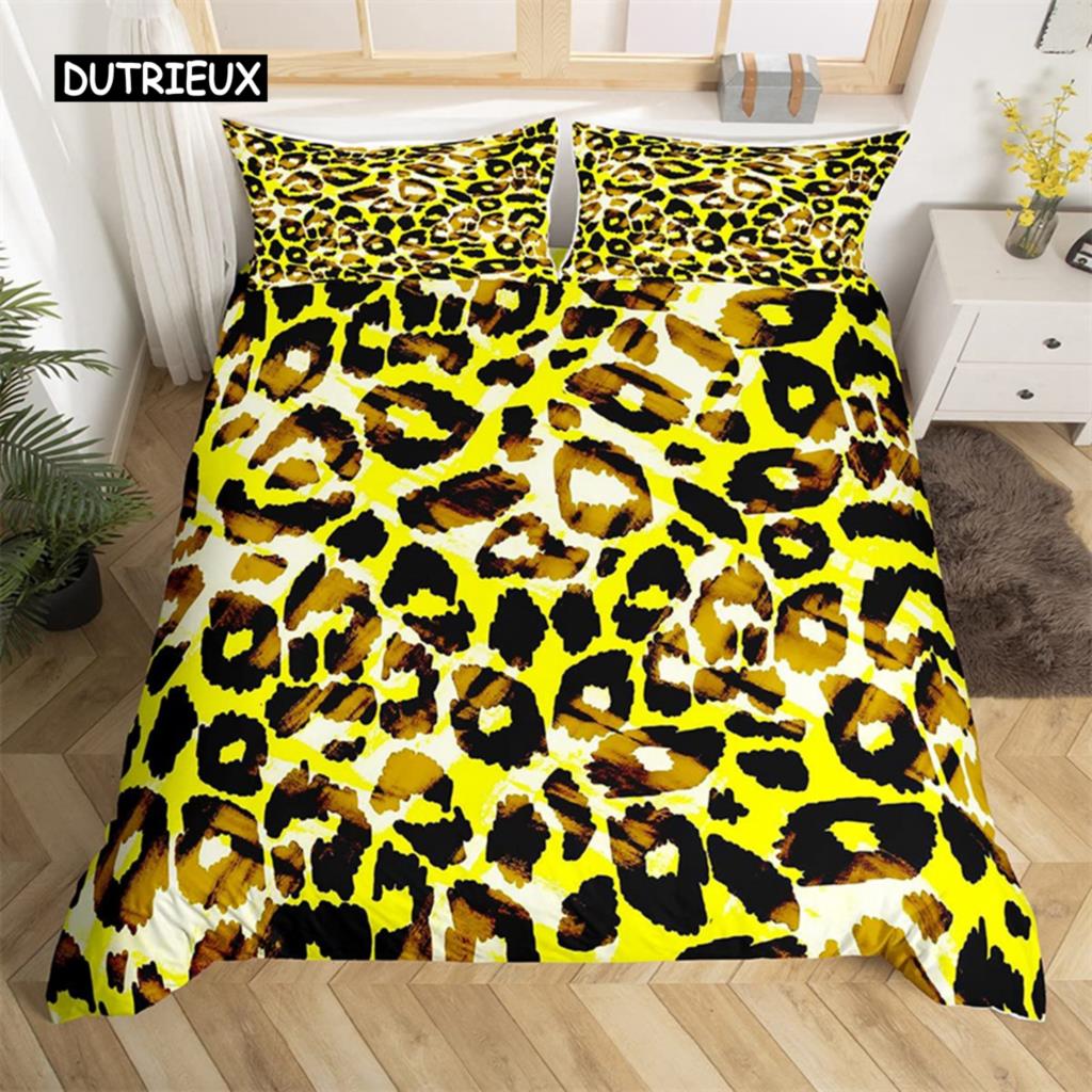3D Leopard Print Duvet Cover Wild Animal Skin Comforter Cover Microfiber Zebra Stripes Bedding Set Queen For Kids Adults Bedroom