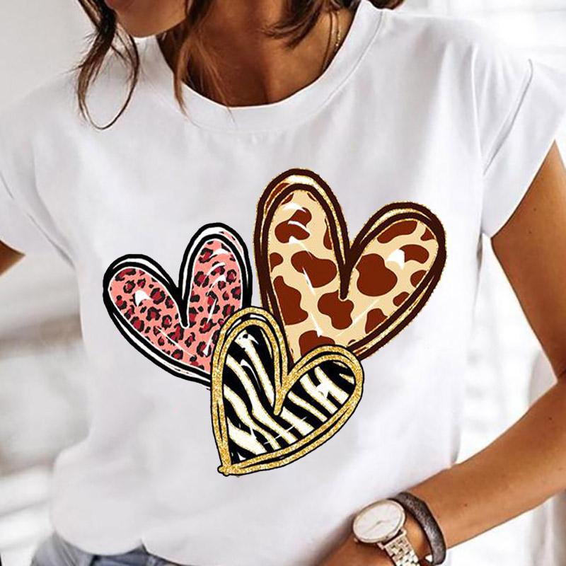Women Printing Clothes Custom T-Shirt Watercolor Cute Tops Tshirt Short Sleeve Cartoon Heart Print Female Graphic O-Neck Tees