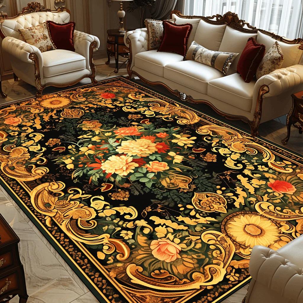 European Retro Decoration Home Rugs Living Room Flower Large Carpets Hall Sofa Chair Area Mats Room Decor Doorway Hallway Carpet