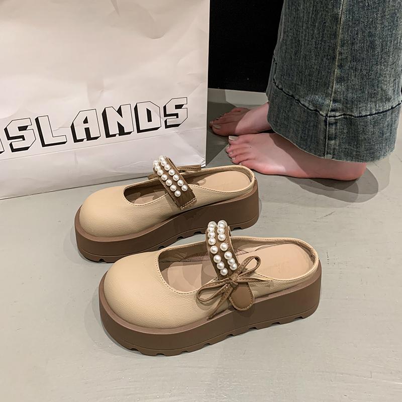 Cute Thick Bottom Tall Mary Jane Slippers 2026 New Ladies' Anti Slip Baotou Slippers for Women