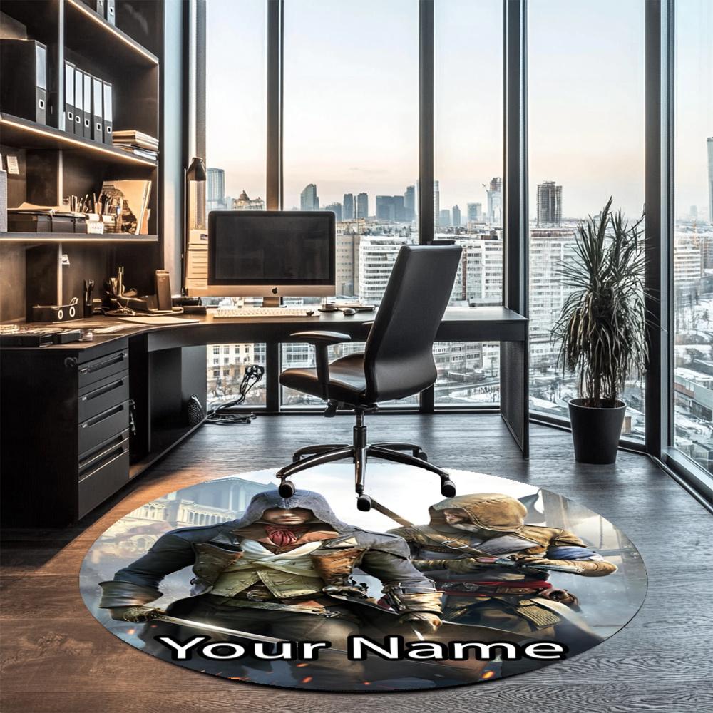 Custom Name Assassin’s Creed Printed Round Rug Carpet Chair Rug Area Rug Entryway Doormats,for Office Chair Living Room Bedroom Kitchen Room.