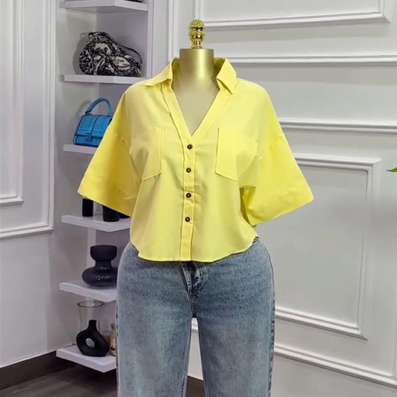 Women's 2026 Summer New Design Loose Fit Versatile Fashionable Short Collared Shirt Top