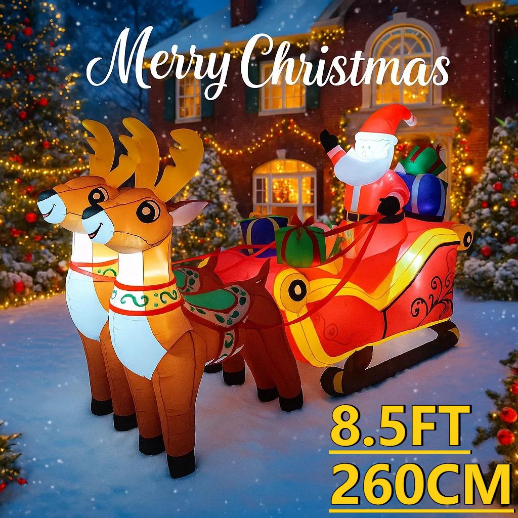 8.5FT LED Inflatable Xmas Yard Decor Santa Sleigh with Reindeer Christma Home Decoration Supplie Ornament Gift Toy Holiday Decor