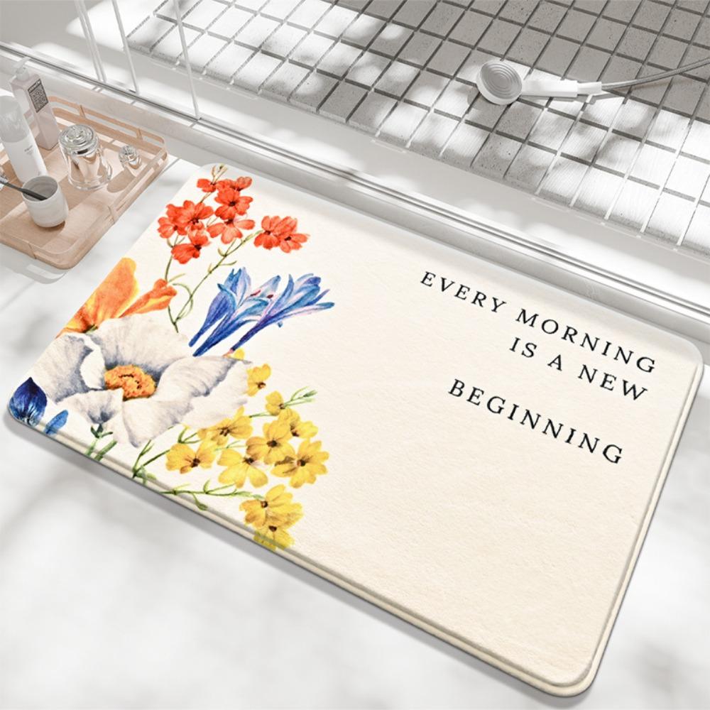 Flower Language Print Sponge Bathroom Thickening Mat Bath Non-slip Carpets In Wash Basin Bathtub  Floor Rug Shower Room Doormat Memory Foam 3D Pad