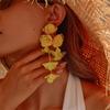 New Fashion Pink Mesh Flower Long Tassel Pendant Earrings for Women Elegant Metal Petals Romantic Earring Beach Vacation Zircon