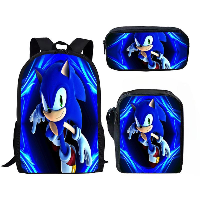 Sonic Backpack Set for Kids 3-Piece Anime Cartoon School Bag Boys Girls Lightweight Anti-Theft Bookbag with Pencil Case & Lunch Bag