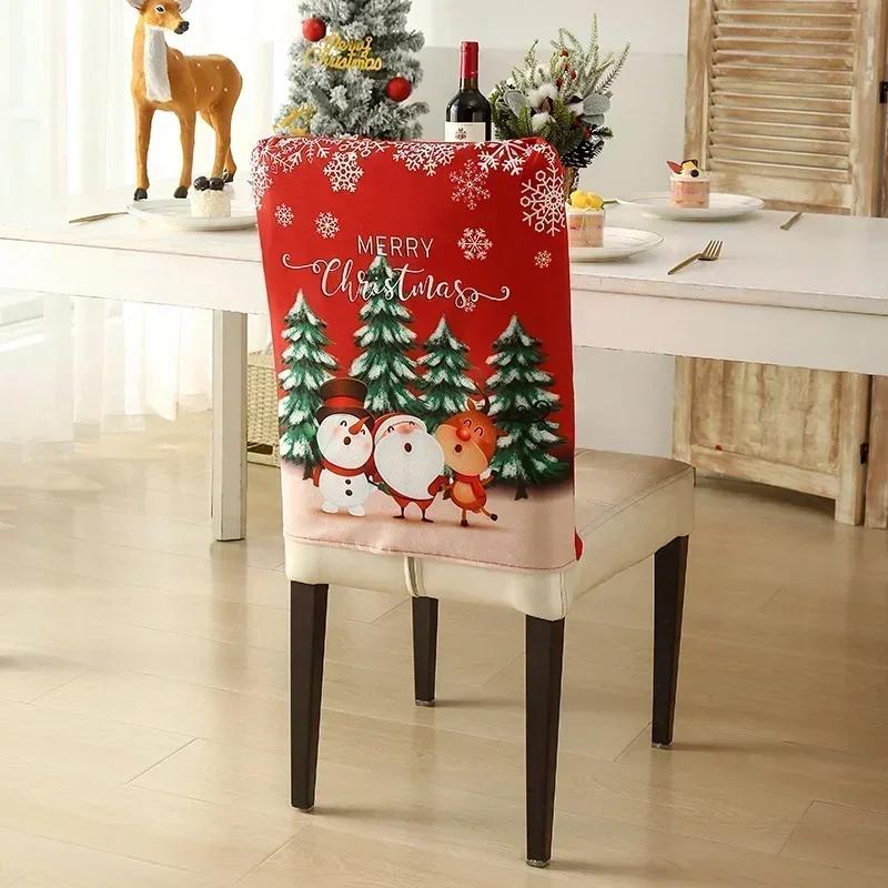 1/2/4/6pcs Christmas Chair Back Cover Stretch Dining Chair Covers Protector Xmas Gift Party Banquet Xmas Decoration New Year