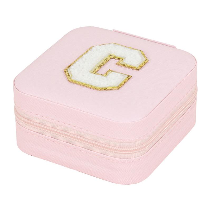 1PC Personalized Portable Jewelry Box for Women Girls Jewelry Case Small Jewelry Storage Pink Initial Letter