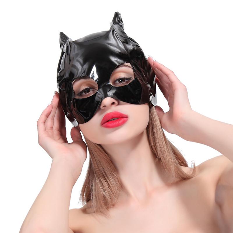 Sexy Masks Black Fetish Slave Latex Patent Leather Bdsm Bondage Restraints Sex Toys For Cat Women Masks Exotic Accessories