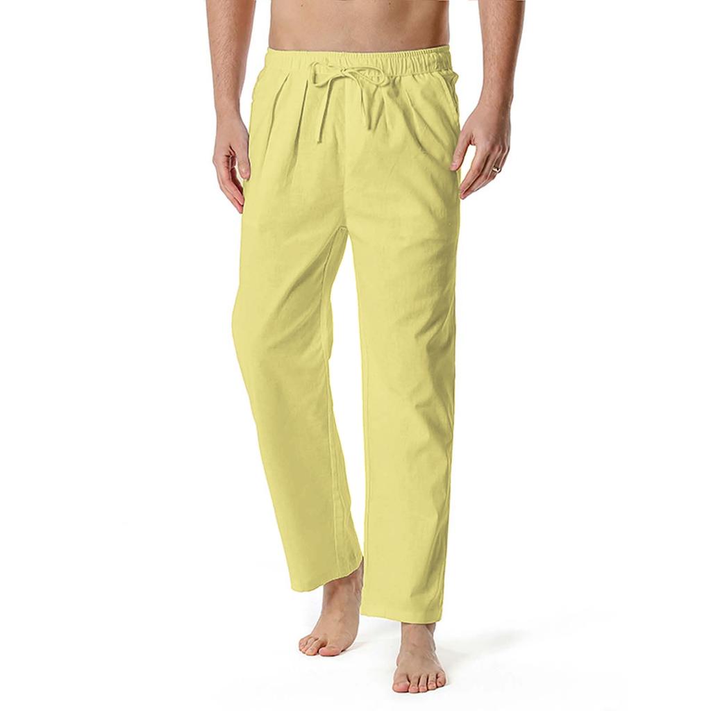 Men's Linen Loose Fitting Casual Lightweight Elastic Waist Pants Yoga Pants Loungewear