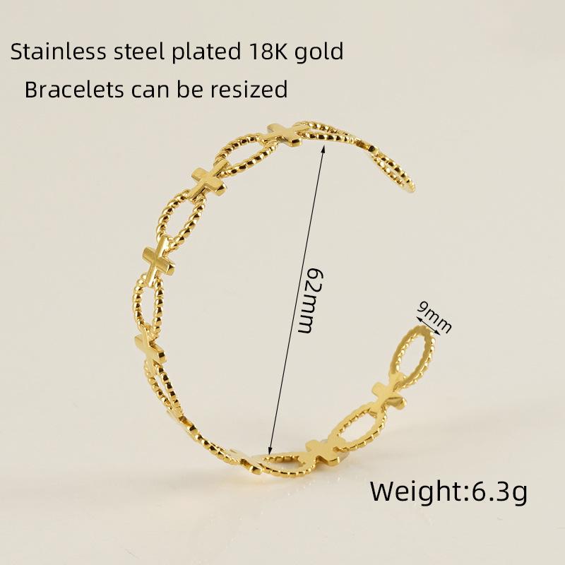 Retro Titanium Steel Adjustable C-Shaped Bangle - European & American INS Style Stainless Steel Women's Bracelet