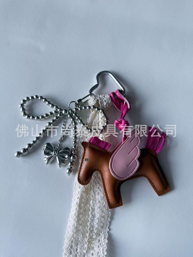 Angel Pegasus Pendant PU Leather Bag Pendant Key Bow Tassel Accessories Cute Cartoon Pendant