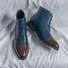 Fashion Men Short Boots Blue Fashion Handmade Men Ankle Boots Lace-up Square Toe Mixed Colors  Botas Cuturno Masculinas