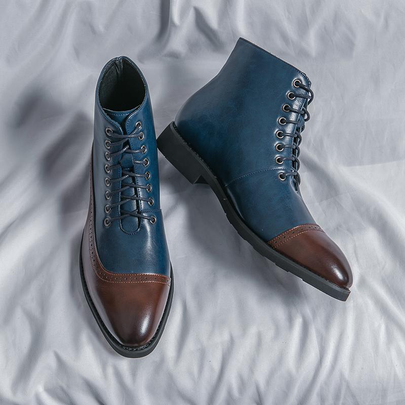 Fashion Men Short Boots Blue Fashion Handmade Men Ankle Boots Lace-up Square Toe Mixed Colors  Botas Cuturno Masculinas