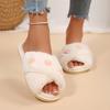Fashion Sweet Heart Decoration Faux Fur Slides Women 2025 Winter Cross Strap Furry Indoor Slippers Warm Short Plush Non Slip Slippers