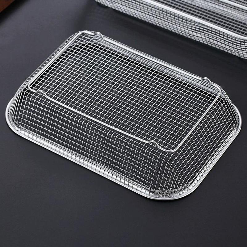 Stainless Steel Air Fryer Grill Mesh Basket Non Stick Tray for Oil Free Roasting and Crisping Home Cooking Accessory