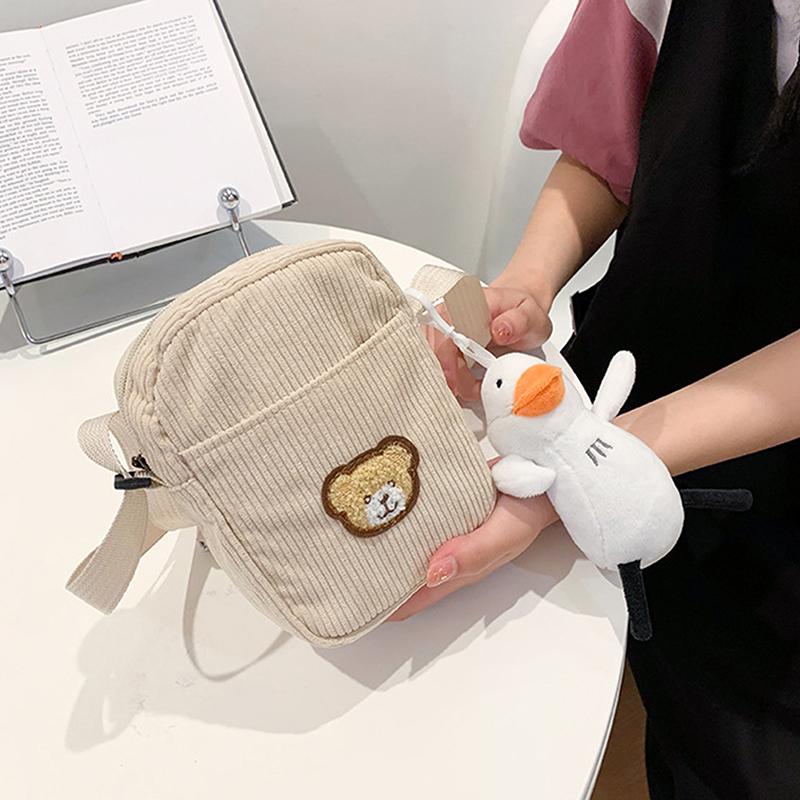 Portable Corduroy Bear Phone Crossbody Bag Mobile Phone Coin Purse Fashionable Cross Small Bag Corduroy Mini Bag
