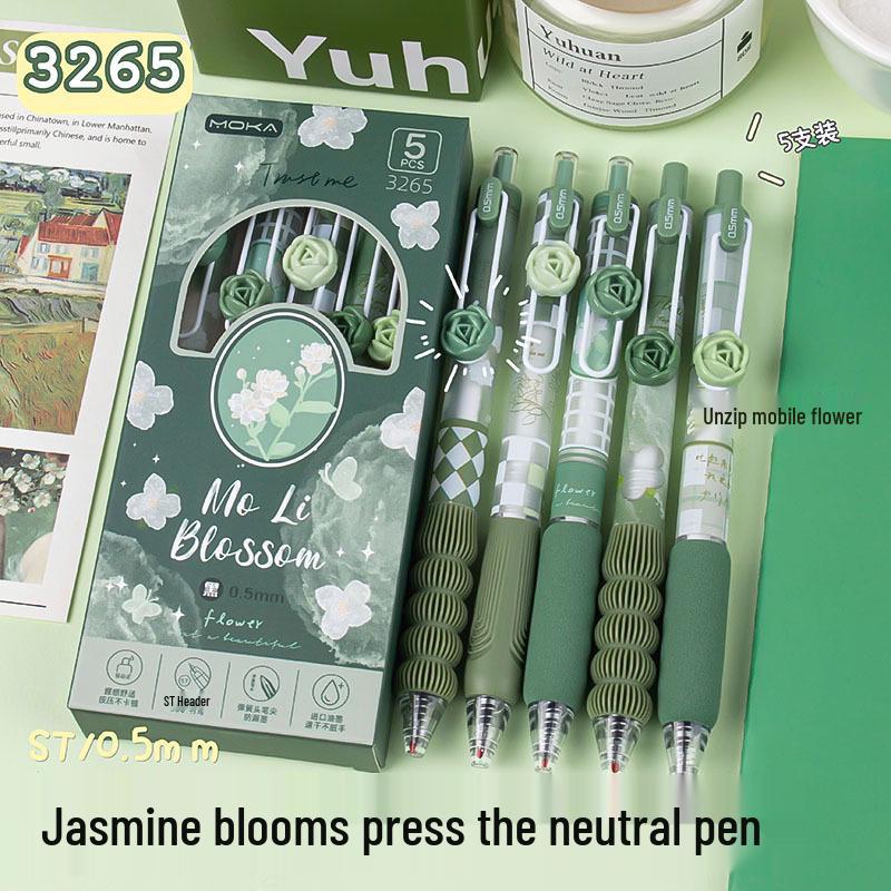 Chinese Floral Soft Grip Gel Pen Set - Quick-Dry, High-Value Brush Pens for Exams