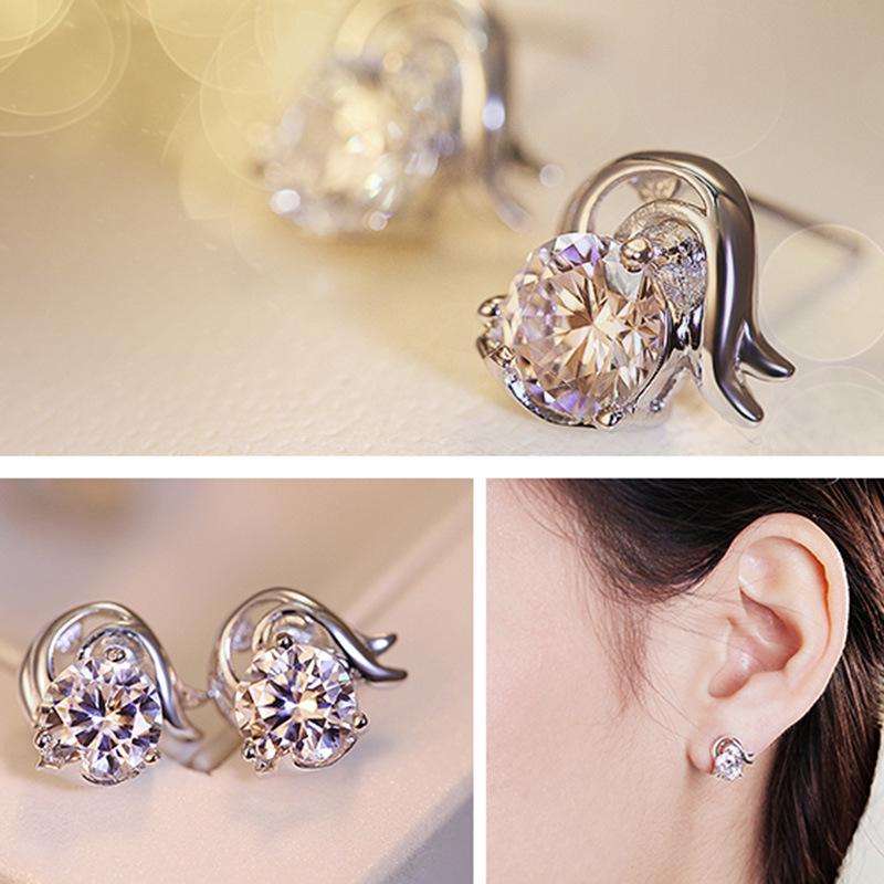 Wei Hua Retro Zodiac Silver-Plated Zircon Stud Earrings for Women
