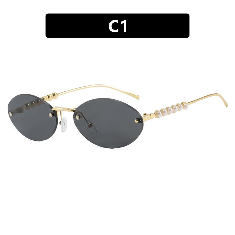Pearl Oval Frameless Sunglasses Women Rimless Sunglasses Women Rimless Sunglasses Small Oval Sun Glasses Unsiex Shades UV400