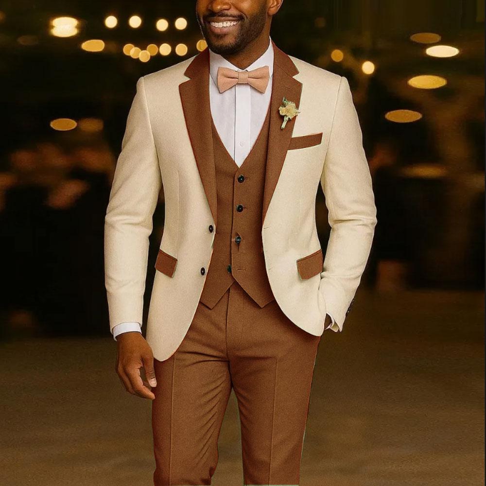 Ivory Men's Suit  3 Pieces Blazer  Vest Pants Wedding Tuxedos Formal Male Suit for Wedding Groomsmen Prom