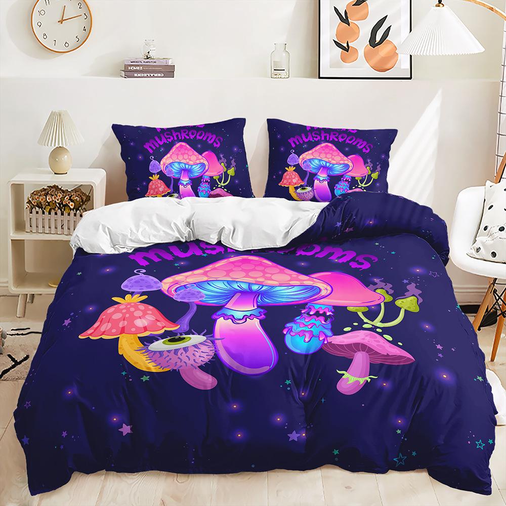 Three-Piece Mushroom 3D Quilt Set Two-Piece Bedding Digital Printing Kit