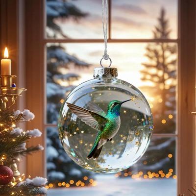 Hummingbird Christmas Ball Ornament 3D Artificial Clear Pendants Christmas Bird Ornaments for Holiday Birthday Party Offices