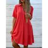 QICED Fashion Summer Spring Solid Color Print Short Sleeve V-Neck Casual Dresses